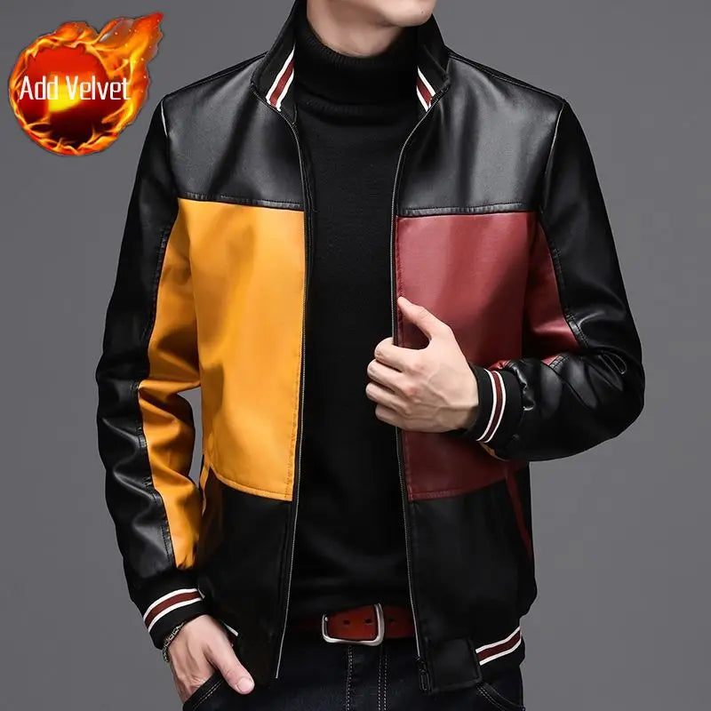 Jacket Stand Collar Faux Leath