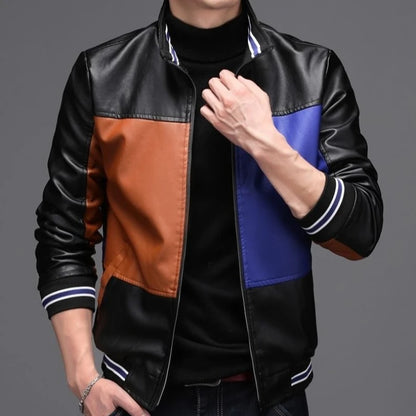 Jacket Stand Collar  Faux Leath