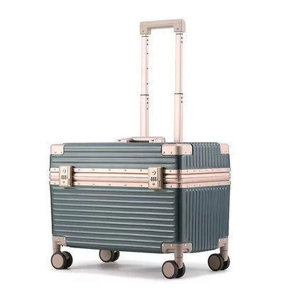 Aluminum suitcase with combination lock.