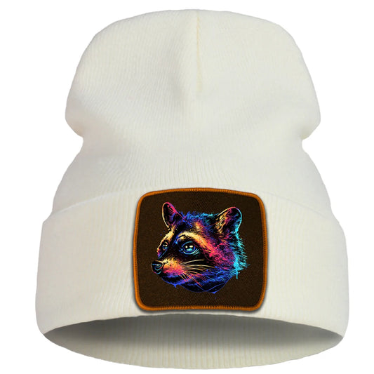 Beanie with 3D raccoon print