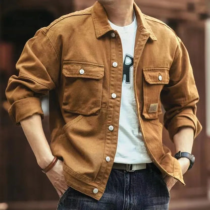 American Style Retro Workwear Jacket Men's Spring Autumn New Fashion Loose Hard Man Hunting Denim Coat Long Sleeve Breathable
