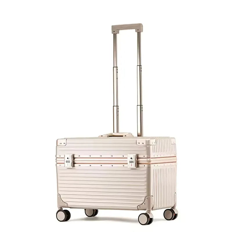 Aluminum suitcase with combination lock.