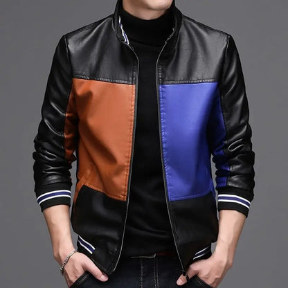 Jacket Stand Collar  Faux Leath