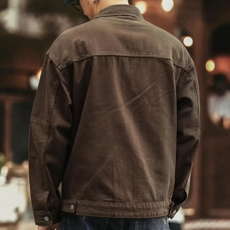 American Style Retro Workwear Jacket Men's Spring Autumn New Fashion Loose Hard Man Hunting Denim Coat Long Sleeve Breathable