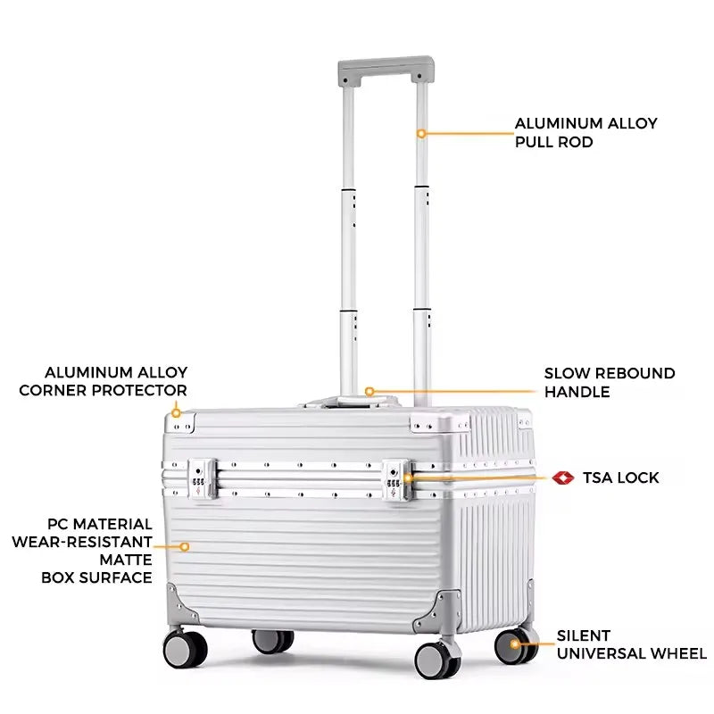 Aluminum suitcase with combination lock.
