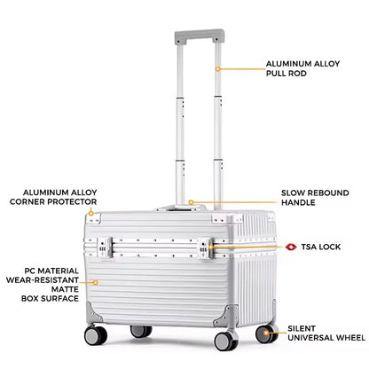 Aluminum suitcase with combination lock.