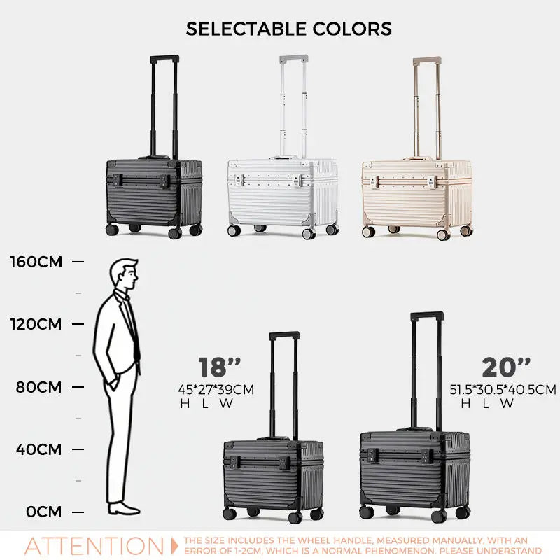 Aluminum suitcase with combination lock.