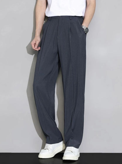Men's straight-leg trousers made of fine silk.