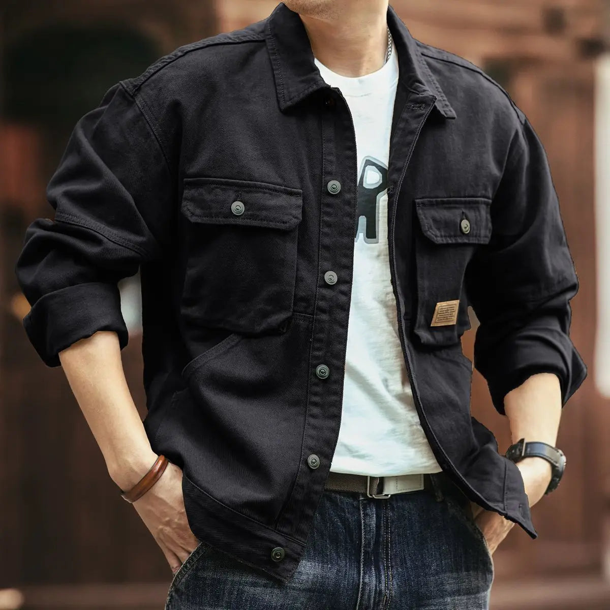 American Style Retro Workwear Jacket Men's Spring Autumn New Fashion Loose Hard Man Hunting Denim Coat Long Sleeve Breathable