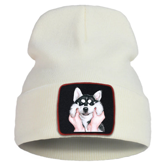 Beanie with 3D Husky print