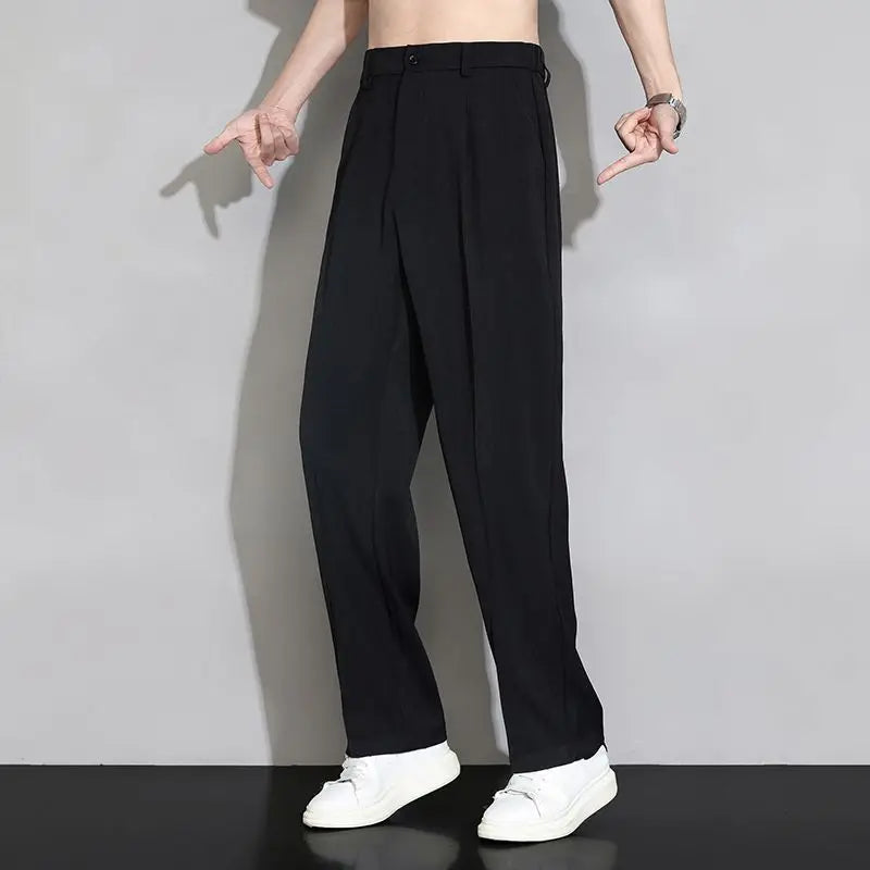 Men's straight-leg trousers made of fine silk.