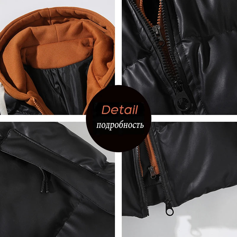 Winter Men Hooded PU Leather Jackets