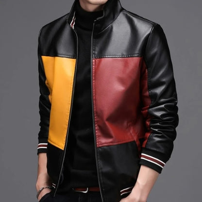 Jacket Stand Collar  Faux Leath