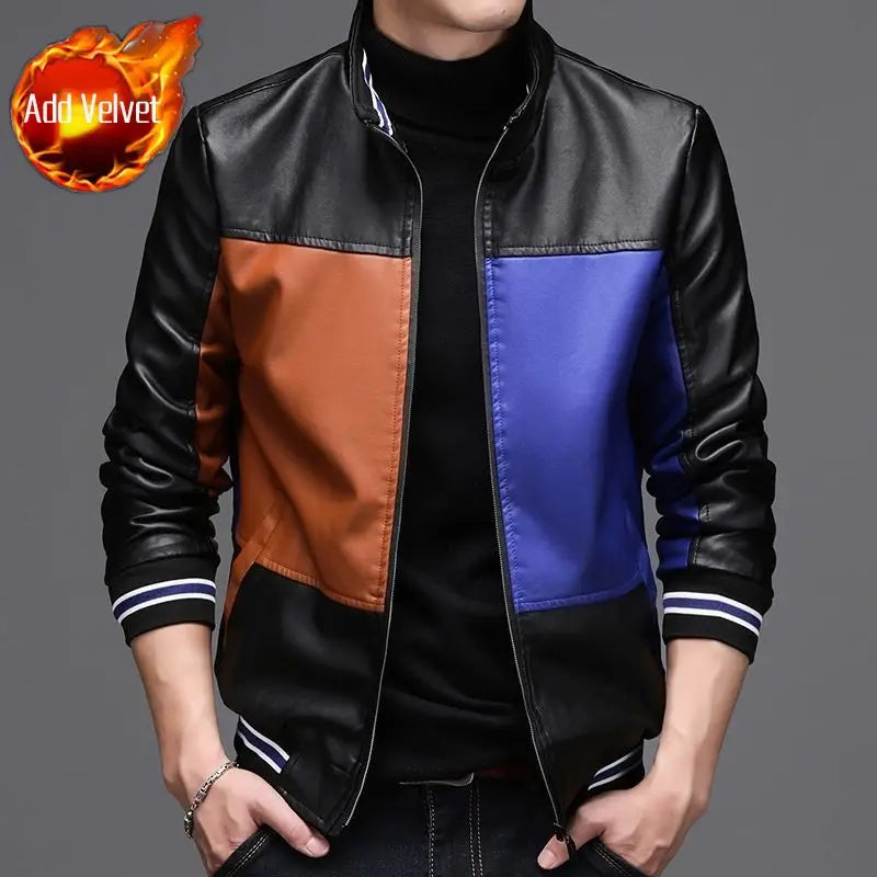 Jacket Stand Collar  Faux Leath