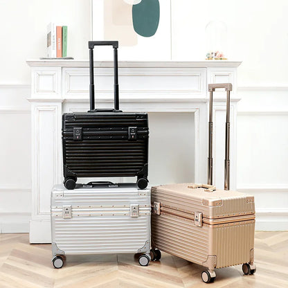 Aluminum suitcase with combination lock.