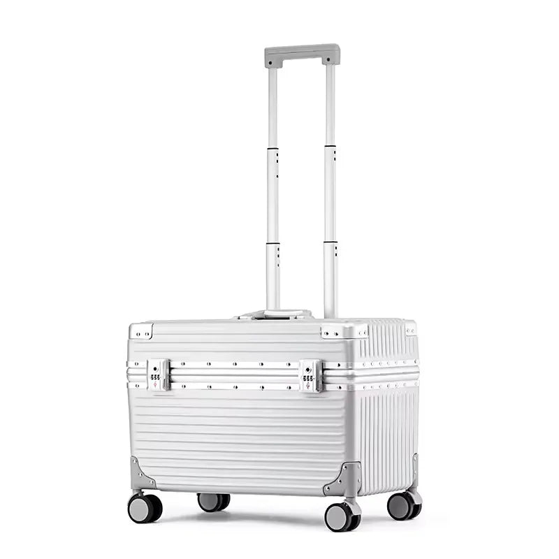 Aluminum suitcase with combination lock.