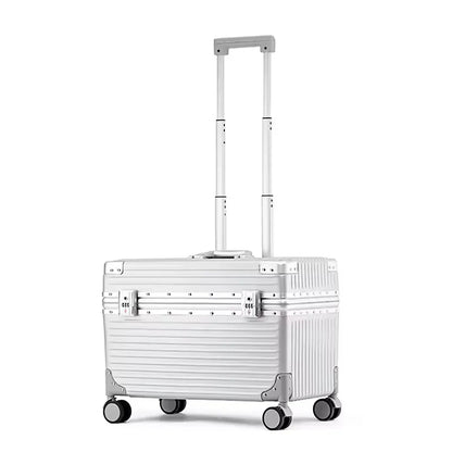 Aluminum suitcase with combination lock.