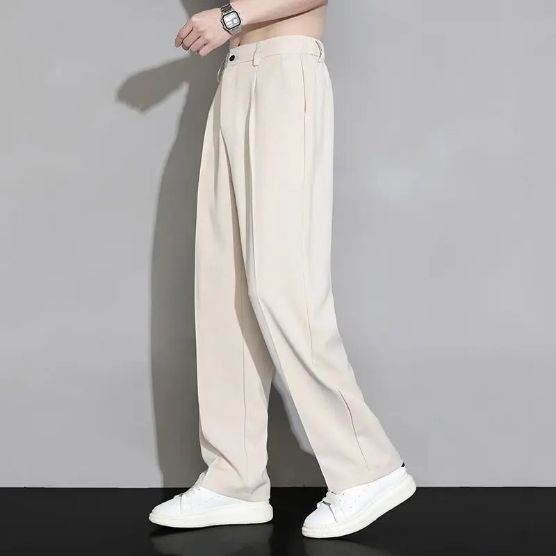 Men's straight-leg trousers made of fine silk.