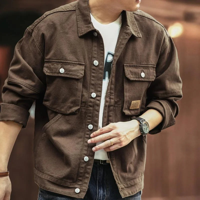 American Style Retro Workwear Jacket Men's Spring Autumn New Fashion Loose Hard Man Hunting Denim Coat Long Sleeve Breathable
