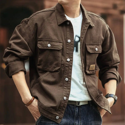 American Style Retro Workwear Jacket Men's Spring Autumn New Fashion Loose Hard Man Hunting Denim Coat Long Sleeve Breathable