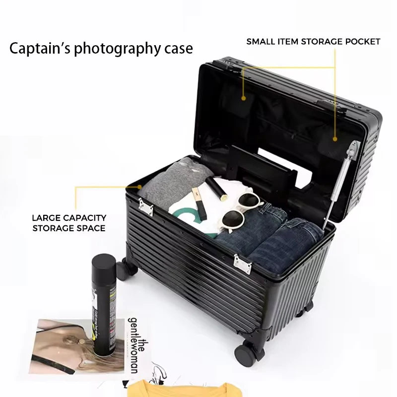 Aluminum suitcase with combination lock.
