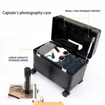 Aluminum suitcase with combination lock.