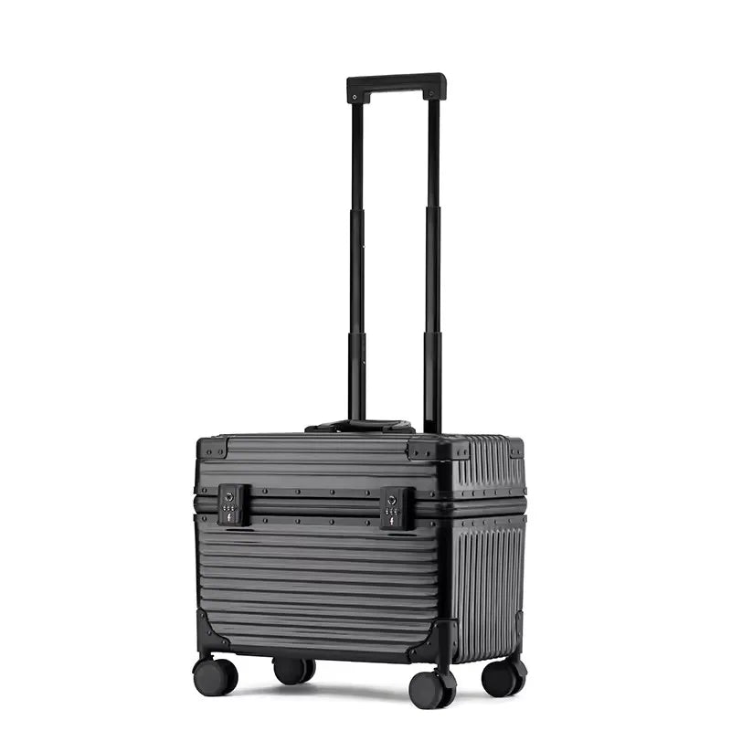 Aluminum suitcase with combination lock.
