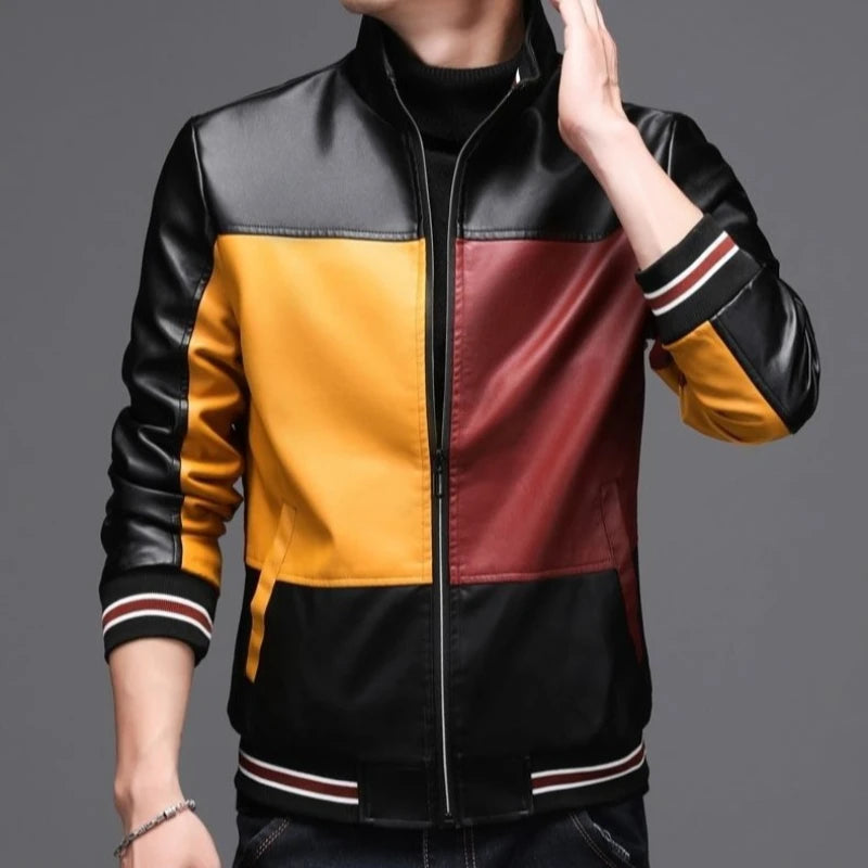 Jacket Stand Collar  Faux Leath