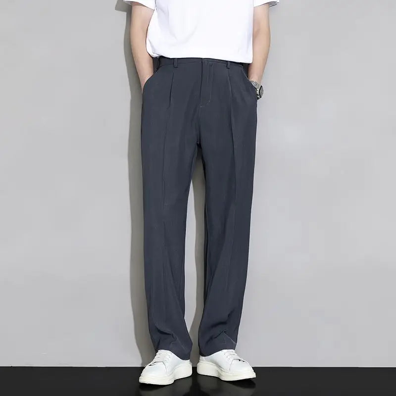 Men's straight-leg trousers made of fine silk.